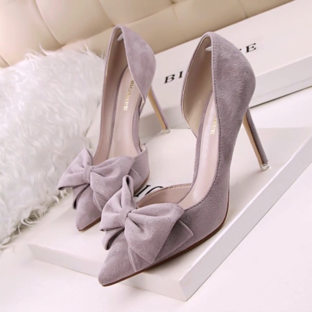 Double Bow Suede Heels